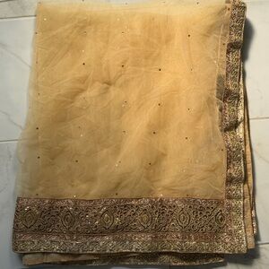 Gold dupatta scarf, embrodiered